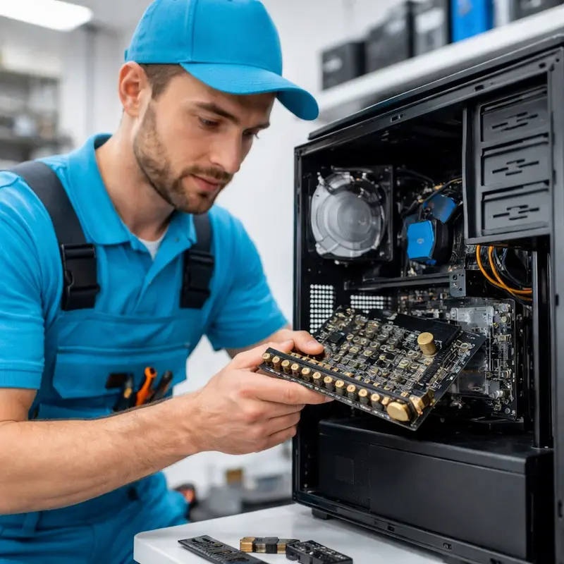 Мастер устанавливает звуковую карту на ПК в Пушкине